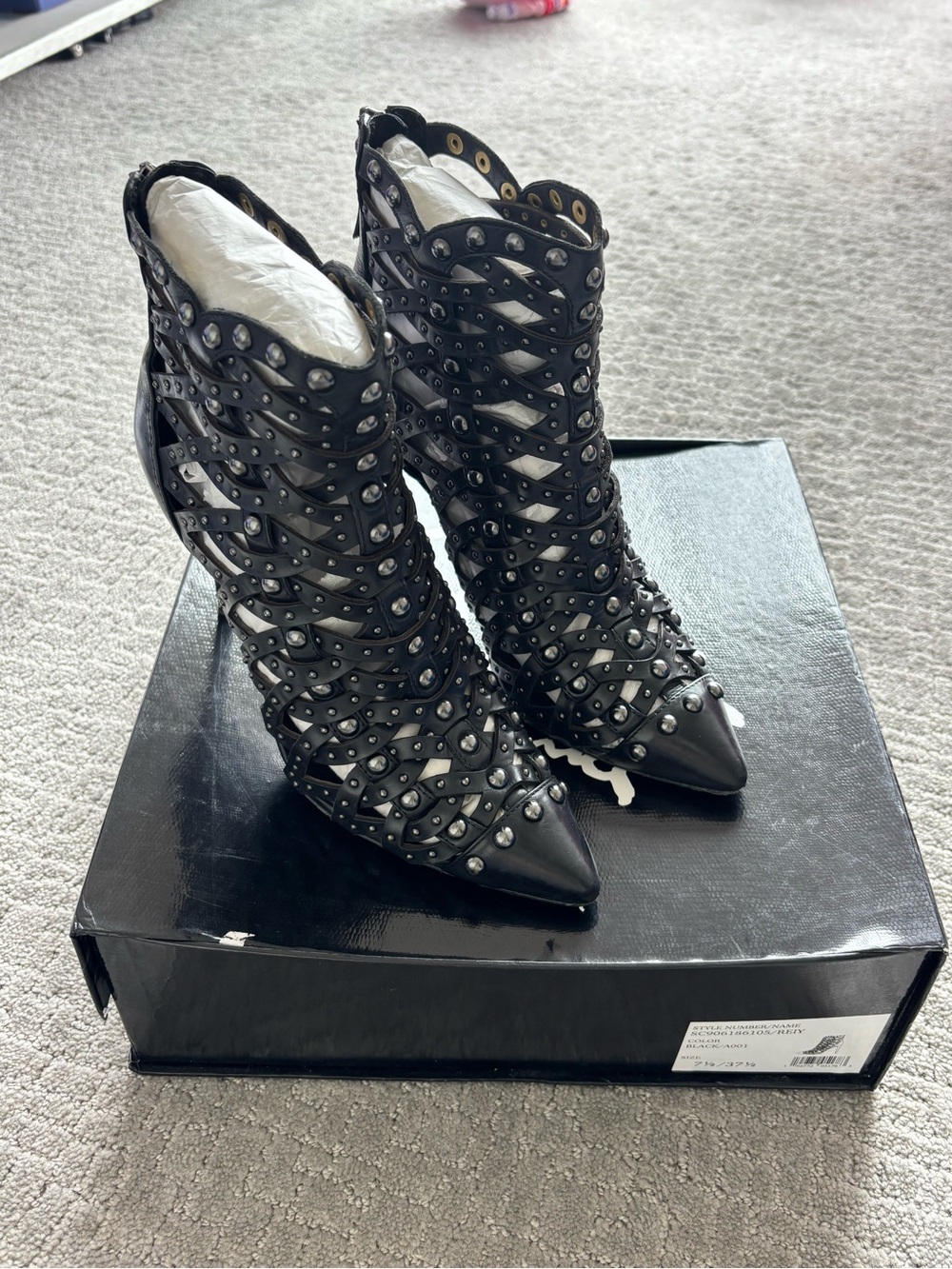 Alice + Olivia Black Reiy Studded Cage High-Heel Booties Heels